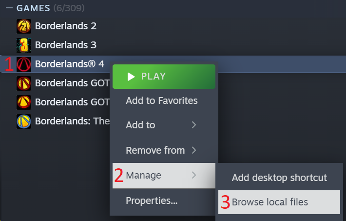 Steam browse local files option