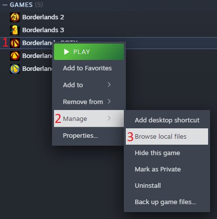 Steam browse local files option