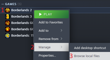 Steam browse local files option